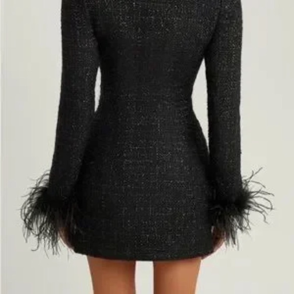 Heiress Beverly Hills Black Tweed Long Sleeve Fur Cuff Mini Dress - Picture 2 of 2